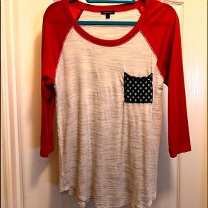 3/4 sleeve patriotic baseball shirt. Very lightweight!
